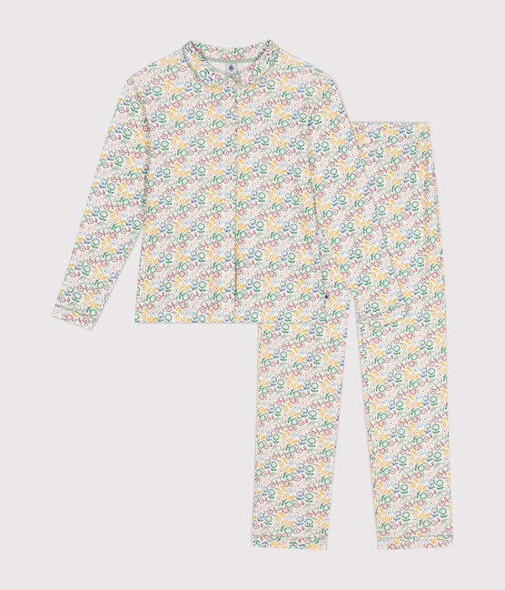 Damen-Pyjama aus Baumwolle mit Blumenmotiv weiss MARSHMALLOW/weiss MULTICO