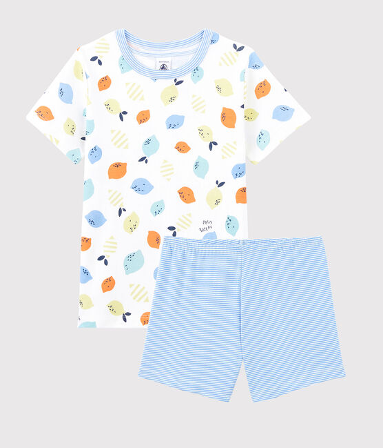 Kinder-Kurzpyjama aus Bio-Baumwolle mit Zitronenmotiv für Jungen weiss MARSHMALLOW/weiss MULTICO