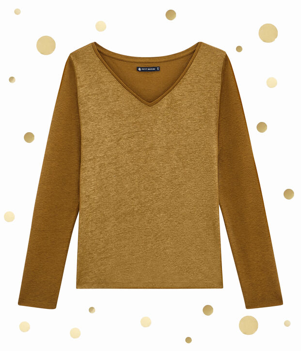 damen-langarmshirt braun/gelb