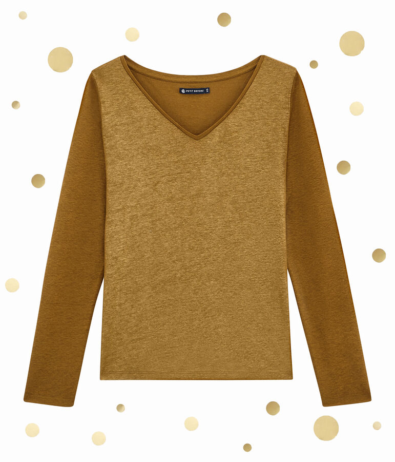 damen-langarmshirt braun/gelb