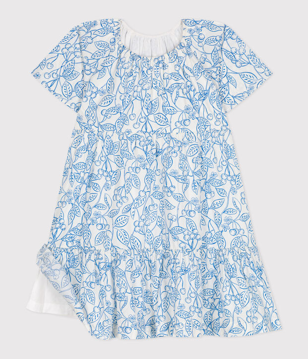 Kurz&auml;rmeliges Kinder-Kleid aus bedruckter Baumwolle blau/blau