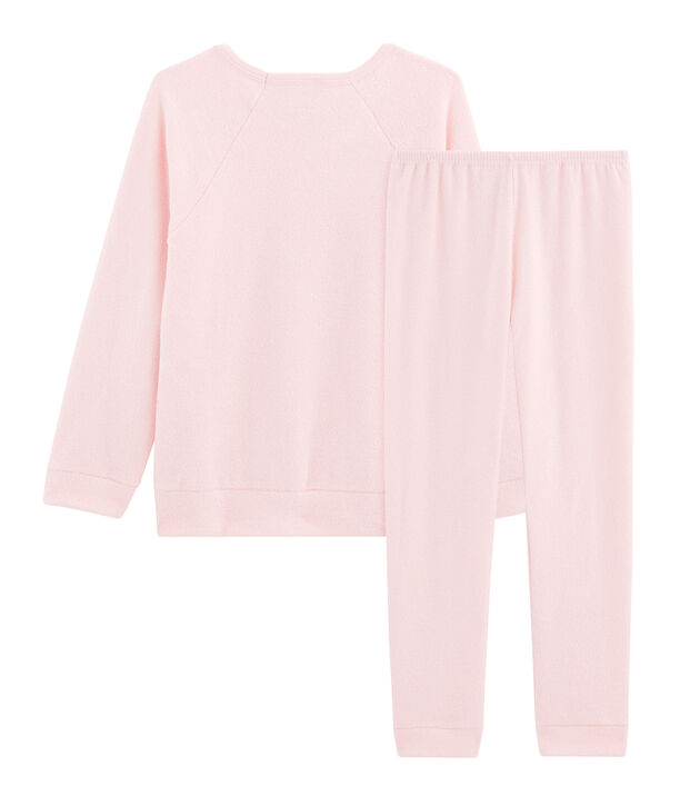 Pyjama aus aufgerautem, extra warmem Boucl&eacute;-Frottier f&uuml;r kleine M&auml;dchen rosa
