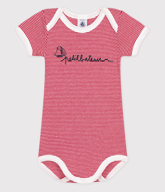 Kurzärmeliger Baby-Body für Mädchen rot TERKUIT/weiss MARSHMALLOW