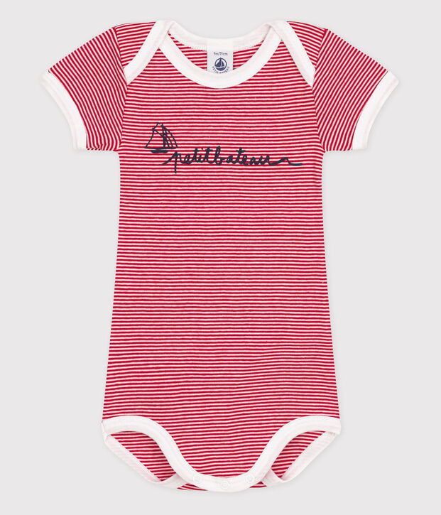 Kurz&auml;rmeliger Baby-Body f&uuml;r M&auml;dchen rot/weiss
