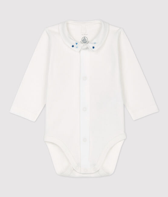 Baby-Body aus Bio-Baumwolle mit Kragen für Jungen weiss MARSHMALLOW