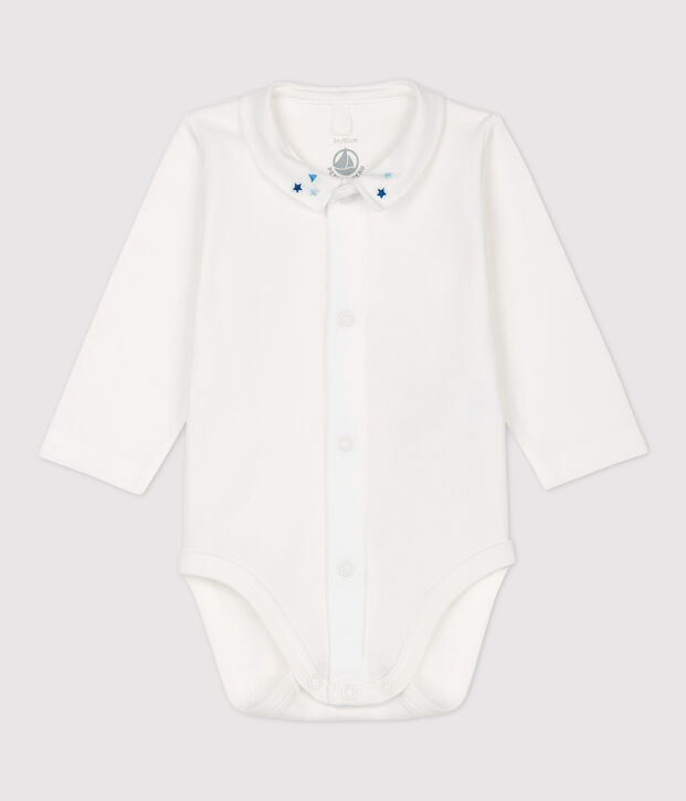 Baby-Body aus Bio-Baumwolle mit Kragen f&uuml;r Jungen weiss