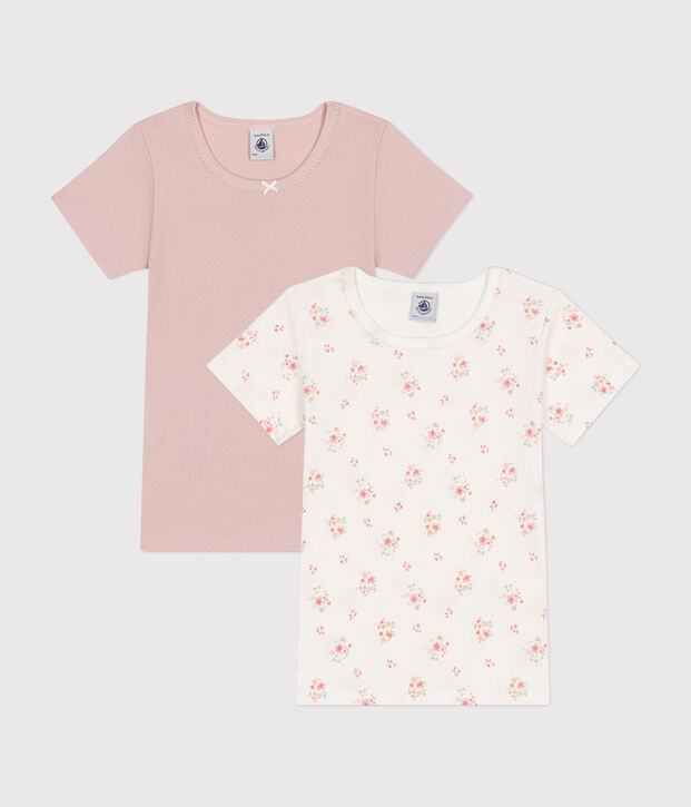 2er-Set kurz&auml;rmelige Kinder-T-Shirts aus Baumwolle mit Blumenmotiv vielfarbig