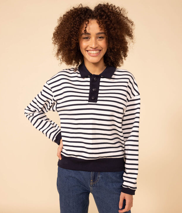 Polo-Streifenshirt aus Baumwolle f&uuml;r Damen weiss/blau