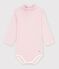 Baby-Body aus Baumwolle mit Rollkragen und Streifen rosa/rosa