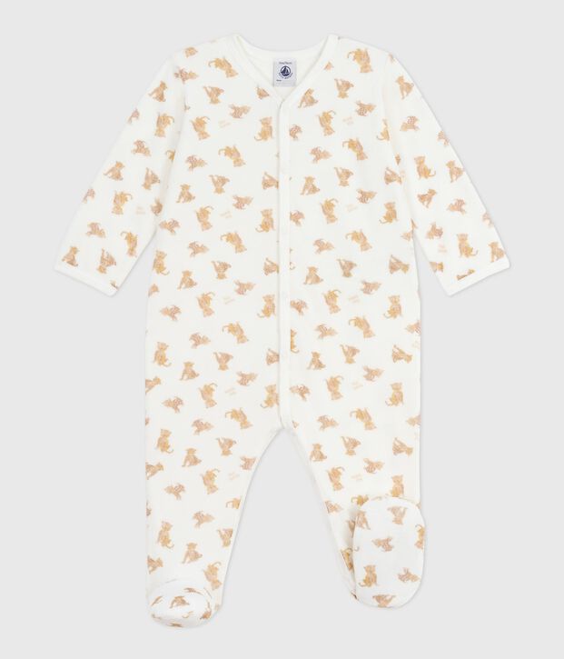Strampler aus Nicki mit Leoparden-Motiv weiss/vielfarbig