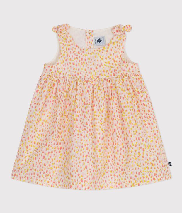 &Auml;rmelloses Baby-Kleid aus gemusterter Baumwolle weiss/vielfarbig