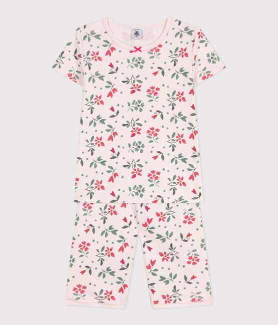 Kinder Capri-Pyjama aus Baumwolle mit Blumenmuster rosa FLEUR/weiss MULTICO