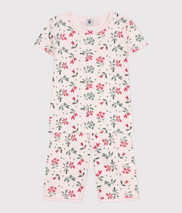 Kinder Capri-Pyjama aus Baumwolle mit Blumenmuster rosa/vielfarbig
