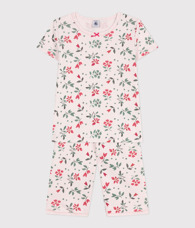 Kinder Capri-Pyjama aus Baumwolle mit Blumenmuster rosa/vielfarbig