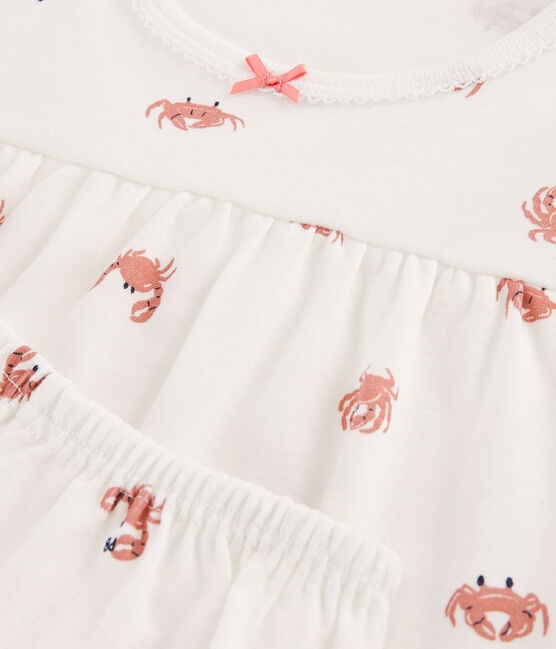 Kinder-Kurzpyjama aus Baumwolle mit Krabben für Mädchen weiss MARSHMALLOW/weiss MULTICO
