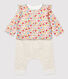 Dreiteiliges Baby-Set aus Wolle und Bio-Baumwolle mit Blumenmuster für Mädchen