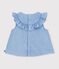 &Auml;rmellose Baby-Bluse aus besticktem Chambray-Baumwollstoff blau