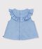 &Auml;rmellose Baby-Bluse aus besticktem Chambray-Baumwollstoff blau
