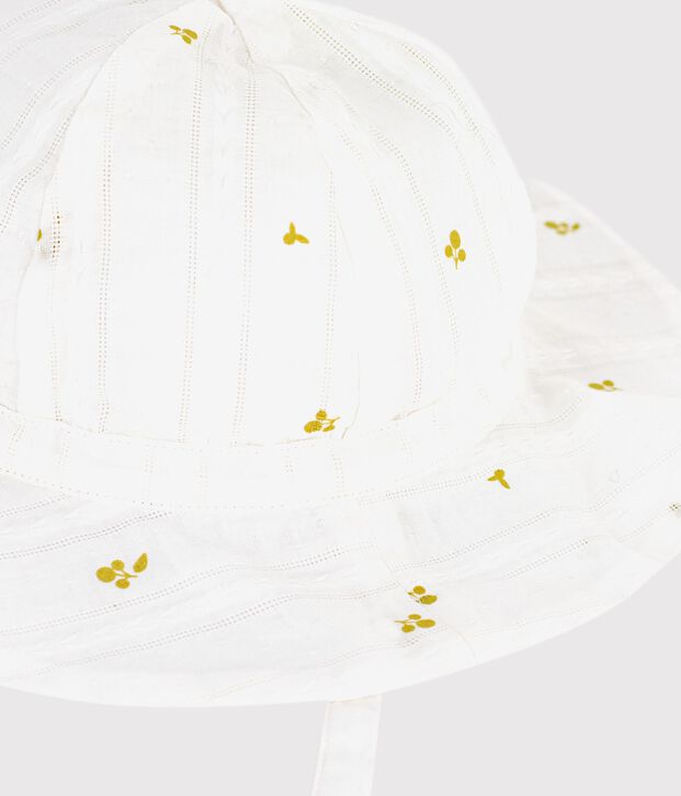 Breitkrempiger Baby-Sonnenhut aus Popeline mit Blumenmuster f&uuml;r M&auml;dchen weiss/gr&uuml;n