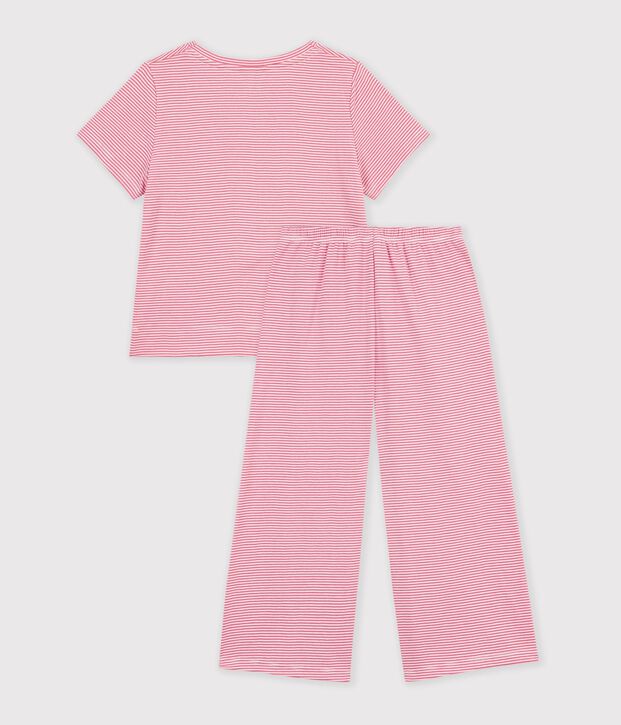 Kinder-Pyjama aus Baumwolle mit weiten Beinen und Streifen rosa/weiss