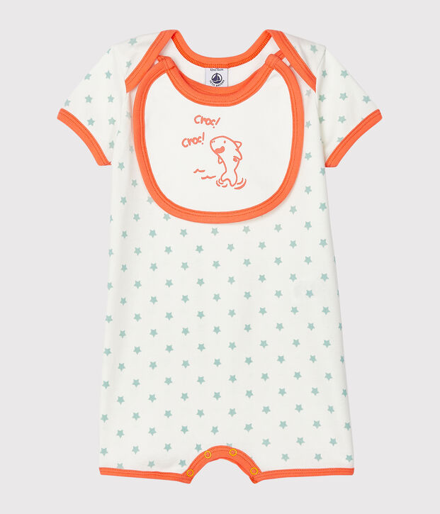 Baby-Kurzoveralls aus Rippstrick f&uuml;r Jungen weiss/blau