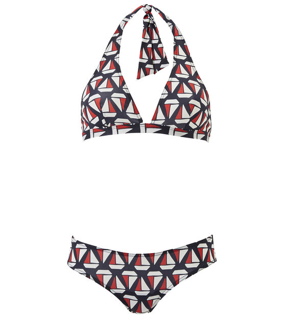 Bedruckter Damen-Bikini blau SMOKING/weiss MULTICO