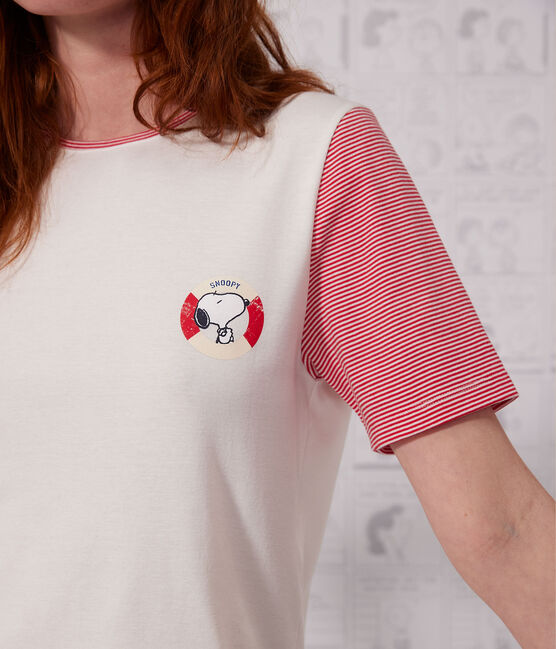 Kurzpyjama Petit Bateau X Snoopy aus Baumwolle für Damen weiss MARSHMALLOW/weiss MULTICO