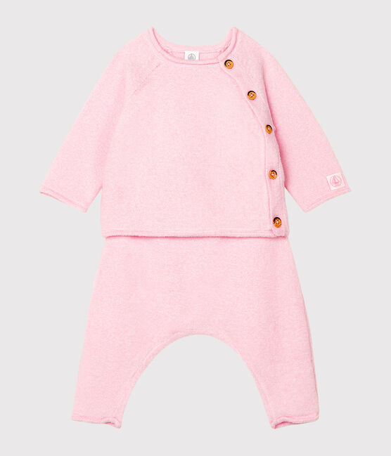 2-teiliges Baby-Set aus Baumwolle, Merinowolle und Polyester rosa FLEUR