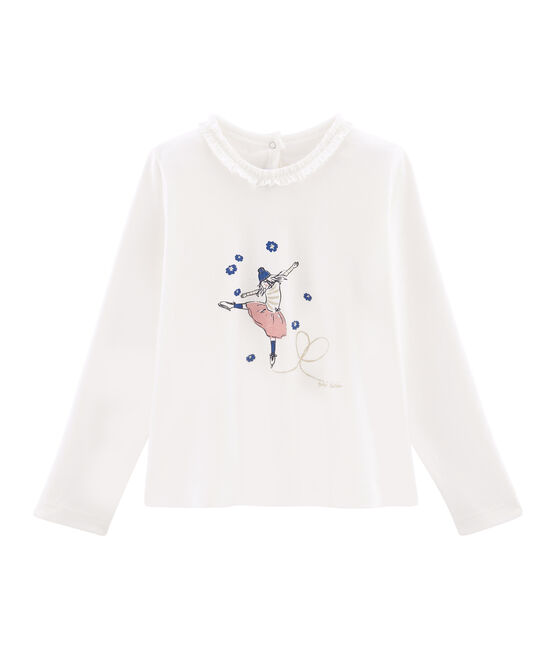 Langärmeliges Kinder-T-Shirt Mädchen weiss MARSHMALLOW