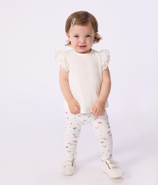 Baby-Leggings aus Baumwolle mit Blumenmuster weiss/vielfarbig