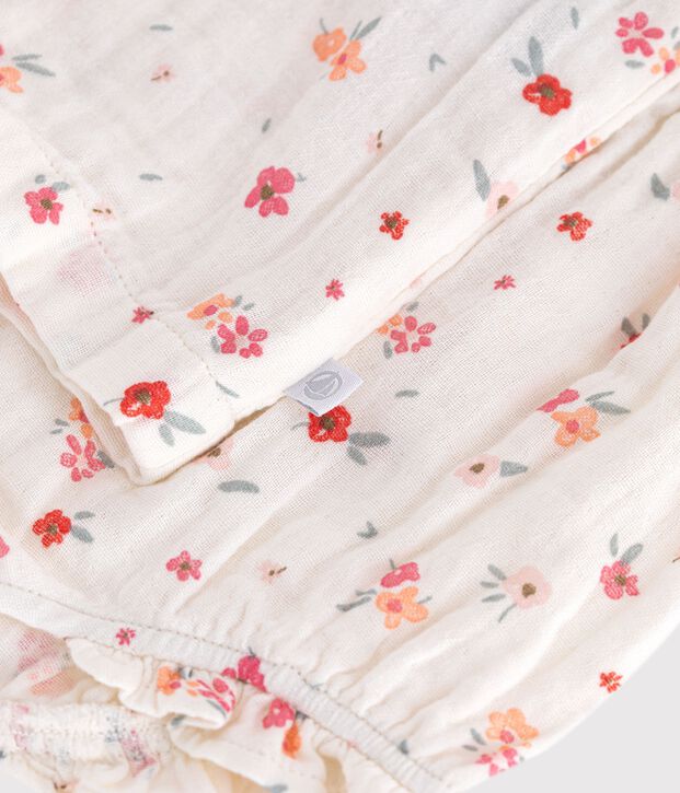 &Auml;rmelloses Babykleid aus bedruckter Baumwolle weiss/vielfarbig