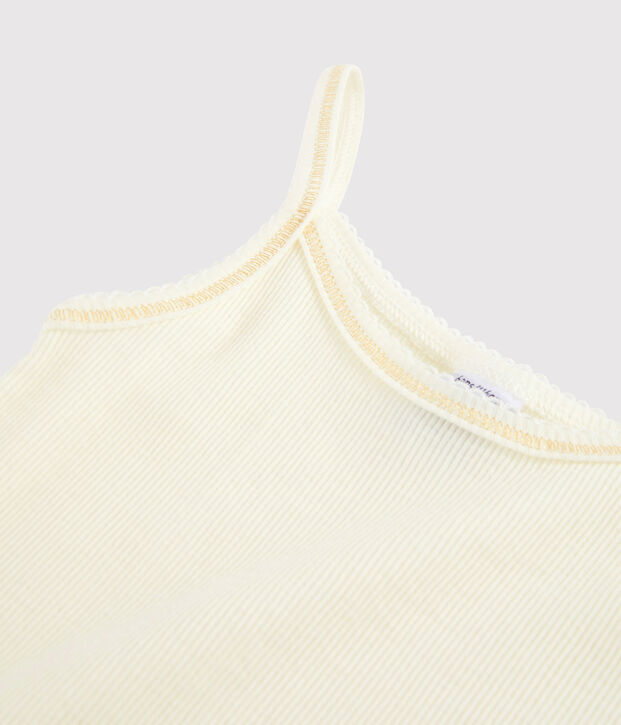 Spaghetti-Top aus Wolle und Baumwolle f&uuml;r M&auml;dchen weiss