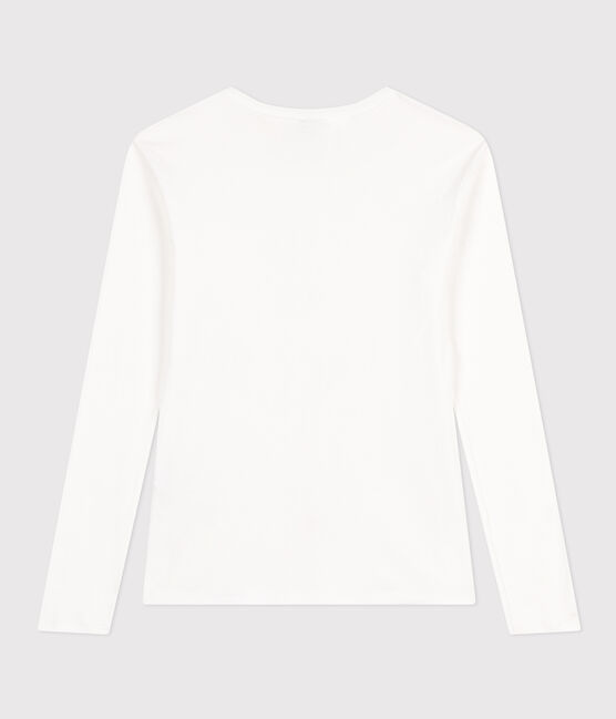 Langärmeliges Damen-T-Shirt L'Iconique aus einfarbigem Rippstrick weiss ECUME