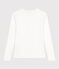Langärmeliges Damen-T-Shirt L'Iconique aus einfarbigem Rippstrick weiss ECUME