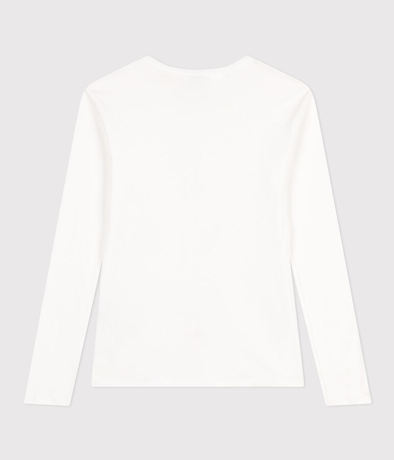 Lang&auml;rmeliges Damen-T-Shirt L'Iconique aus einfarbigem Rippstrick weiss ECUME