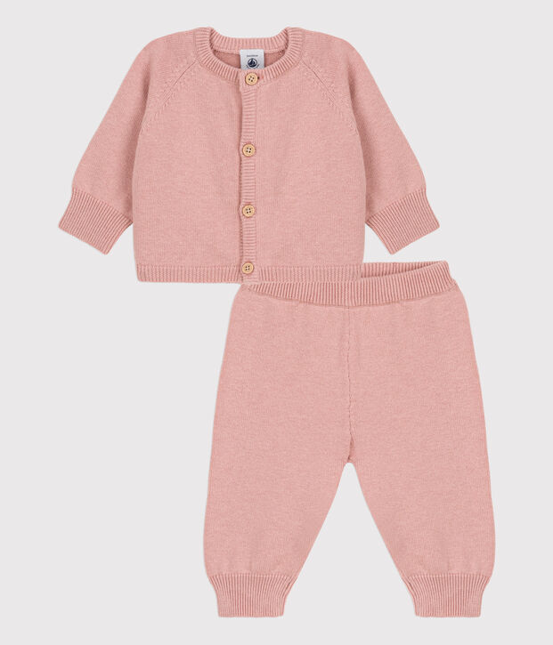 Zweiteiliges Baby-Set aus Woll- und Baumwoll-Strick rosa