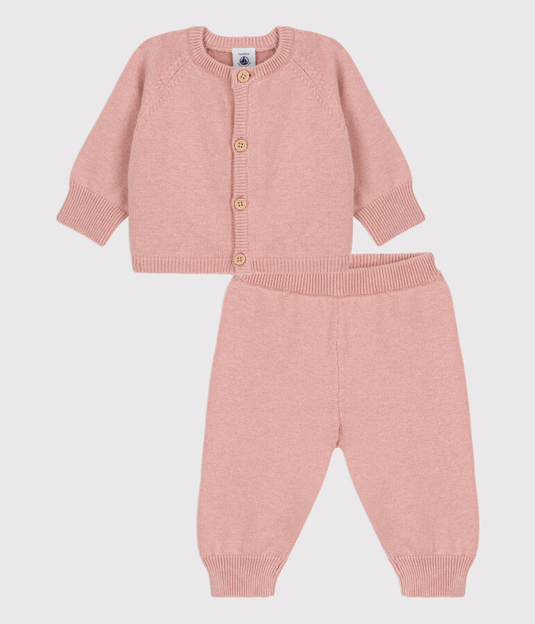 Zweiteiliges Baby-Set aus Woll- und Baumwoll-Strick rosa SALINE
