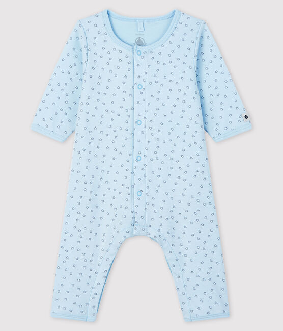 Baby-Bodyjama aus Bio-Baumwolle mit Sternen-Motiv für Jungen, ohne Füße blau FRAICHEUR/grau CONCRETE