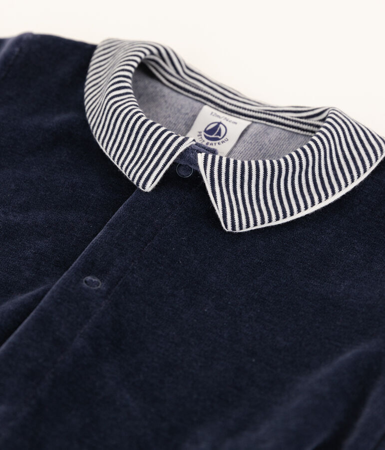 Baby-Strampler mit Samtkragen blau