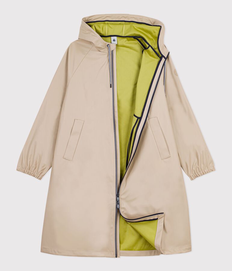 Lange Damen-Regenjacke mit zwei Farben beige