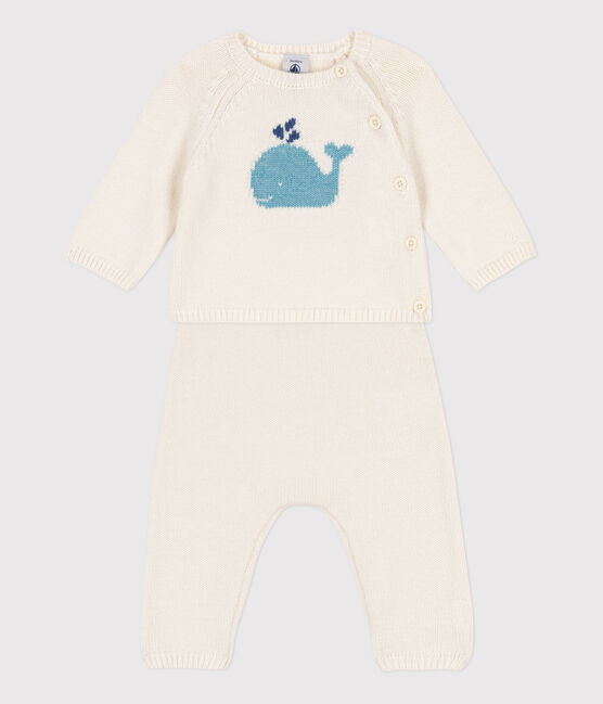 Baby-Set aus Woll- und Baumwoll-Strick weiss MARSHMALLOW