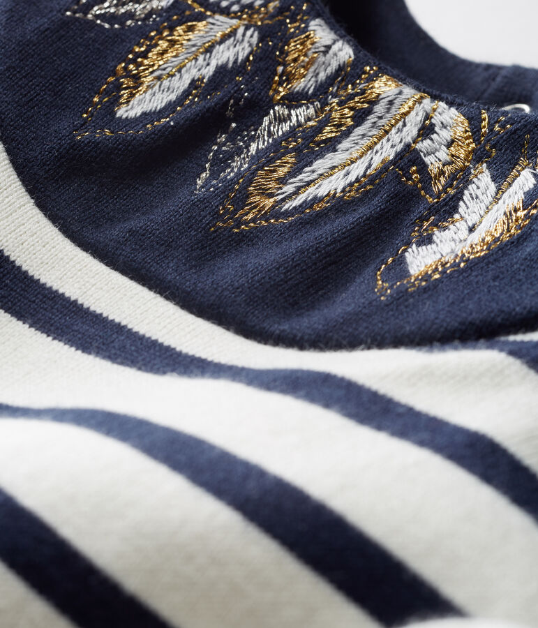 Neu interpretiertes Baby-Streifenshirt f&uuml;r M&auml;dchen beige COQUILLE/blau SMOKING CN