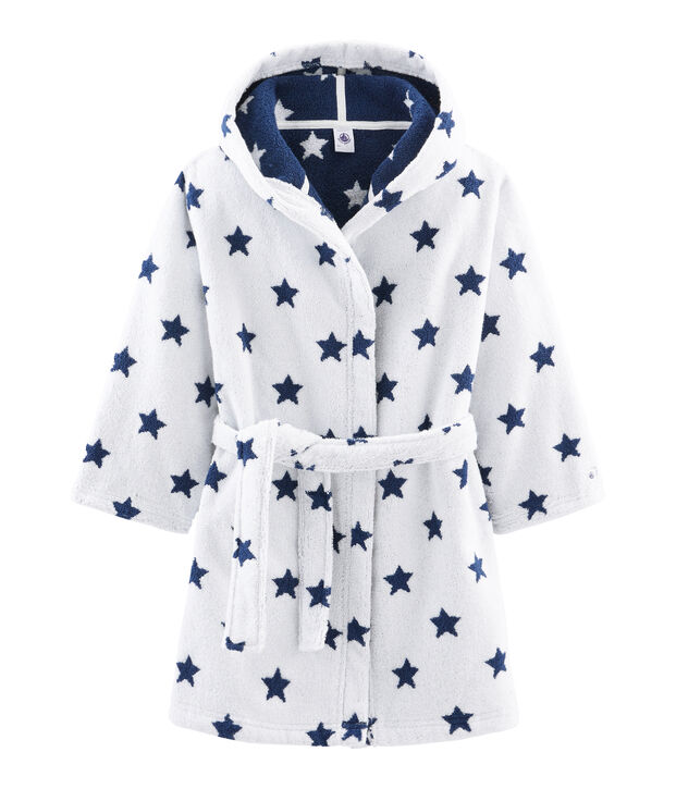 Frottee-Bademantel f&uuml;r kleine Jungen weiss/blau