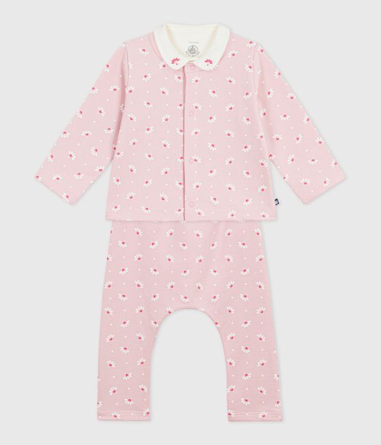 3-teiliges Baby-Set mit Herz- und Blumenmotiv und bestickter Body rosa JOLI/weiss MULTICO