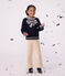 Kinder-Pullover aus Wolle und Baumwolle mit Schleifenmotiv blau/beige
