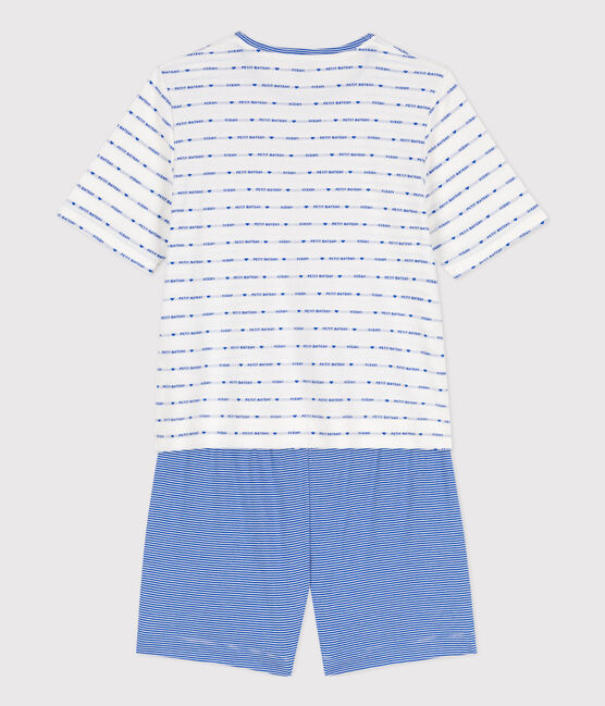 Kurz-Pyjama aus Baumwolle für Damen weiss MARSHMALLOW/blau PERSE