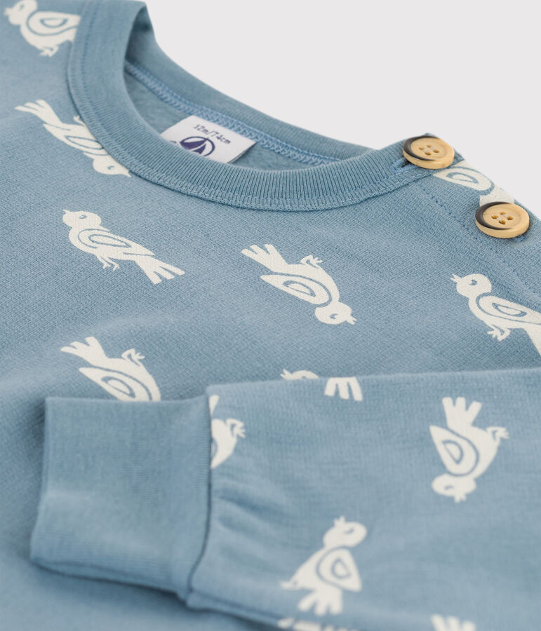 Baby-Sweatshirt aus Baumwolle mit Vogelmotiv blau/weiss