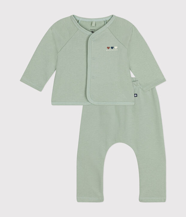Baby-Set aus Molton gr&uuml;n