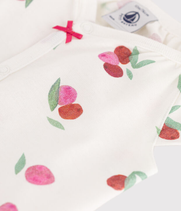 Baby-Kurzoverall aus Baumwolle mit Frucht-Motiv weiss/vielfarbig