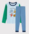 Yoga-Kinderpyjama aus Rippstrick mit Tieren für Jungen blau ALASKA/weiss MULTICO